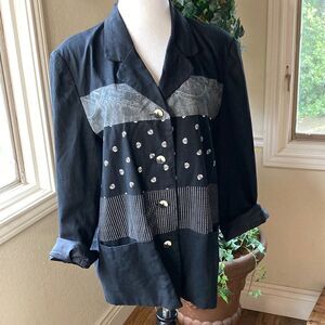 Vintage Newport Black & White Fully Lined Linen Blend Blazer Size 16